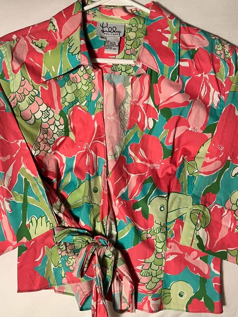 Lilly Pulitzer Pink, Coral & Teal Floral Tie-Front Blouse